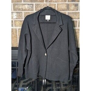 Sioni Wo. Large Stretchy Sweater Blazer Black, Tight Wrists, Pearly Button Rayon